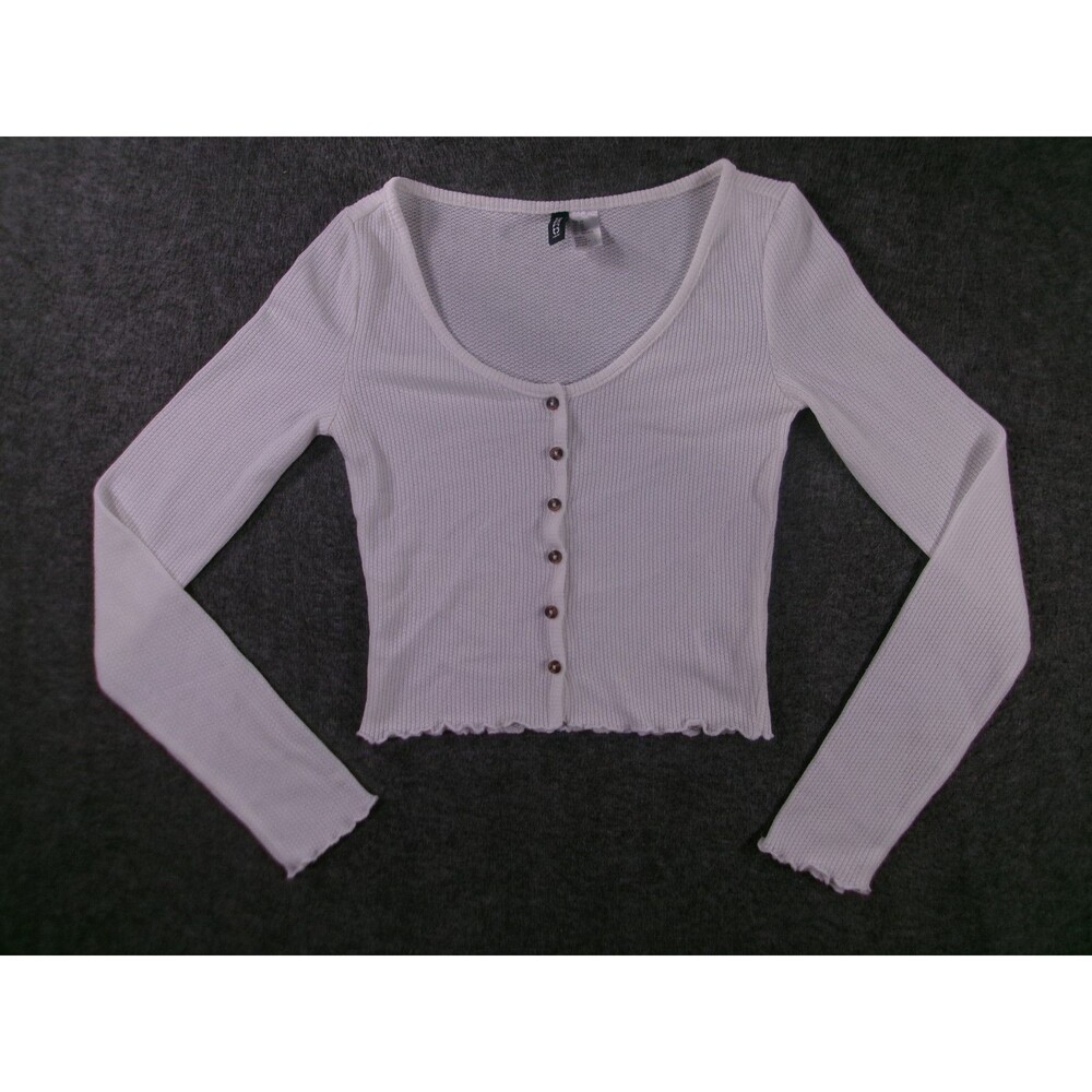 HM Top Women XS White Cropped Casual Work Day Base Layer Capsule Everyday